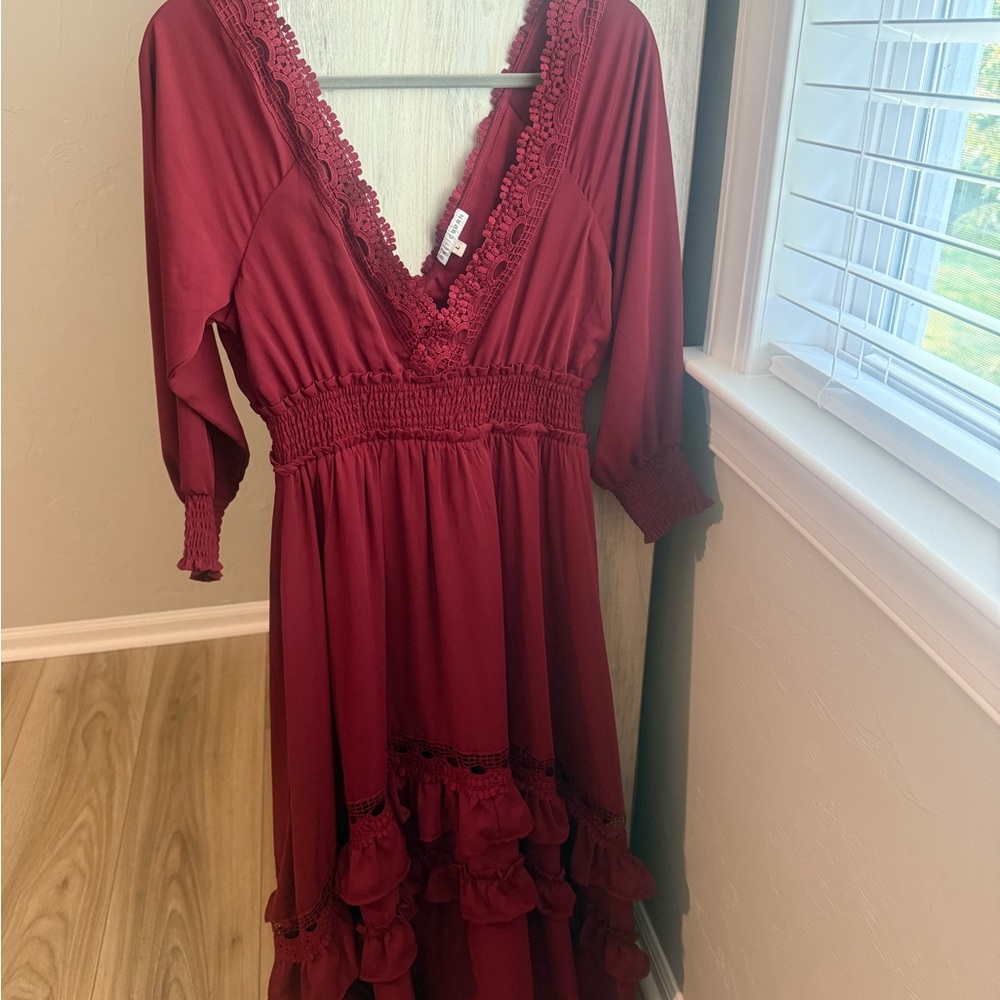Baltic Born Burgundy Lace Trim Dress